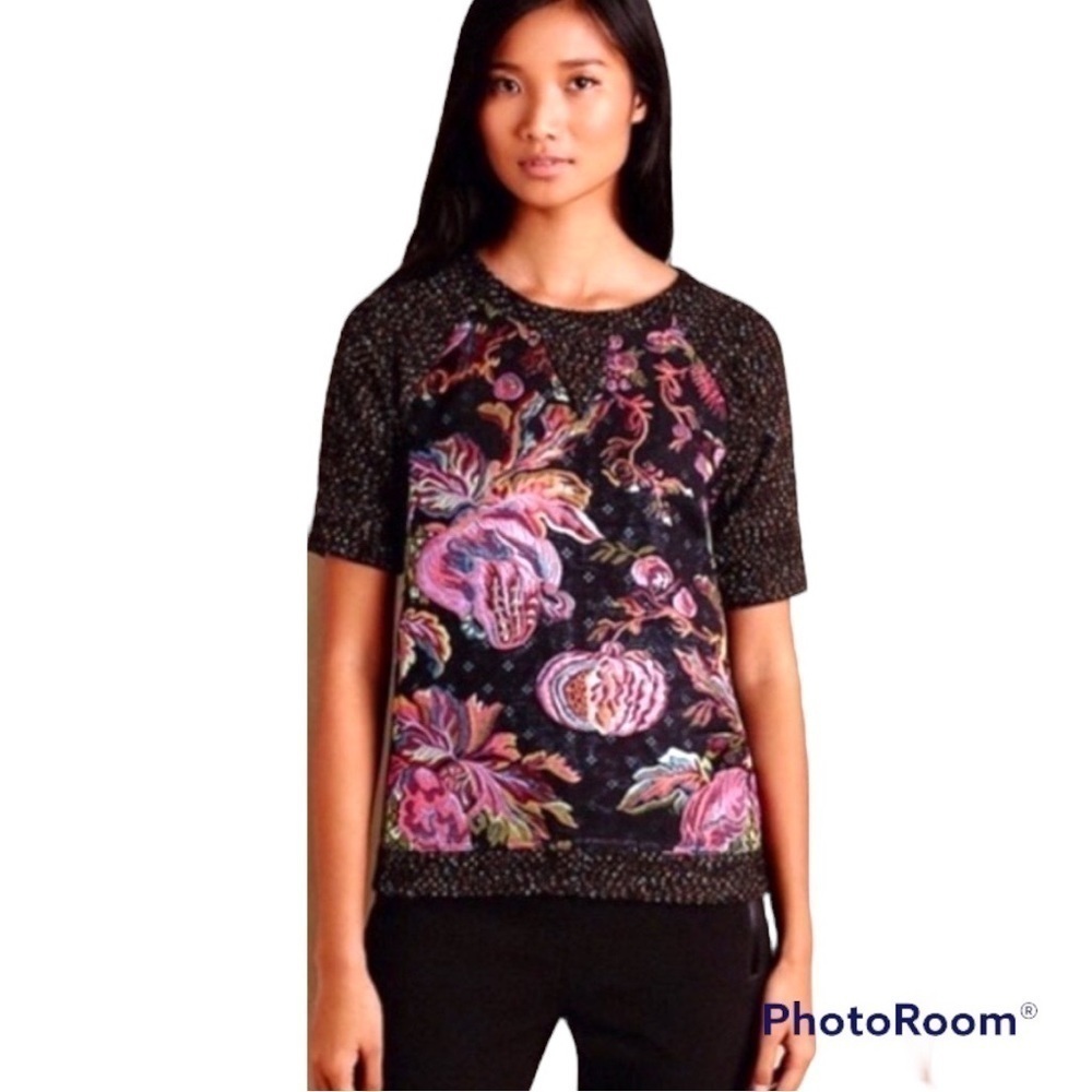 James Coviello by Anthropologie
Bold Brocade Spliced short sleeve artsy sweater